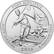 ¼ Dollar "Washington Quarter" Fort Moultrie at Fort Sumter National Monument, South Carolina - Silver 5 oz Bullion, United States, 2016 reverse image