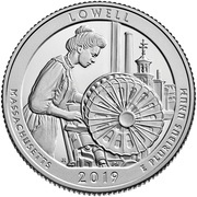 ¼ Dollar "Washington Quarter" Lowell National Historical Park, Massachusetts, United States, 2019 reverse image