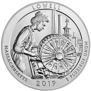 ¼ Dollar "Washington Quarter" Lowell National Historical Park, Massachusetts - Silver 5 oz Bullion, United States, 2019 reverse image