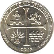 ¼ Dollar "Washington Quarter" San Antonio Missions National Historical Park, Texas, United States, 2019 reverse image