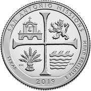 ¼ Dollar "Washington Quarter" San Antonio Missions National Historical Park, Texas, United States, 2019 reverse image
