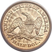 ½ Dollar "Seated Liberty Half Dollar" with date arrows, rays around eagle, United States, 1853 reverse image