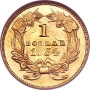 1 Dollar "Small Indian Head" Type 2, United States, 1854-1856 reverse image