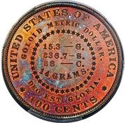 1 Dollar "1879 Goloid Metric Dollar" Pattern; Copper, United States, 1879 reverse image