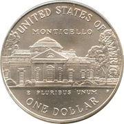 1 Dollar Birth of Thomas Jefferson, United States, 1993 reverse image