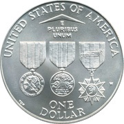 1 Dollar Vietnam Veterans Memorial, United States, 1994 reverse image