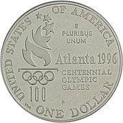 1 Dollar Atlanta Olympics - Rowing, United States, 1996 reverse image