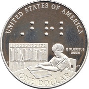 1 Dollar Louis Braille Bicentennial, United States, 2009 reverse image