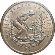 1 Dollar "Native American Dollar" Spread of Three Sisters Agriculture reverse image