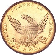 2½ Dollars "Classic Head, No Motto On Reverse - Quarter Eagle", United States, 1834-1839 reverse image
