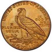 2½ Dollars "Indian Head - Quarter Eagle", United States, 1908-1929 reverse image