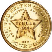 1 Stella / 4 Dollars "1880 Stella" Pattern; gold, United States, 1880 reverse image