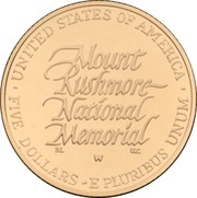 5 Dollars Mount Rushmore Golden Anniversary, United States, 1991 reverse image