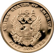5 Dollars XXV Olympic Games reverse image