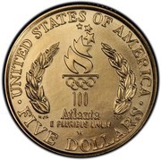 5 Dollars XXVI Olympiad Flag Bearer, United States, 1996 reverse image