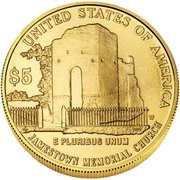 5 Dollars Jamestown 400th Anniversary, United States, 2007 reverse image