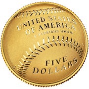 5 Dollars National Baseball Hall of Fame, United States, 2014 reverse image