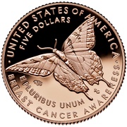 5 Dollars Breast Cancer Awareness, United States, 2018 reverse image