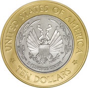 10 Dollars Library of Congress; Bimetallic reverse image