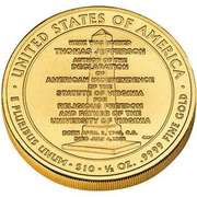 10 Dollars Thomas Jefferson's Liberty; Bullion Coinage, United States, 2007 reverse image