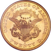 20 Dollars Liberty Head - Double Eagle, No motto, United States, 1849-1866 reverse image