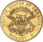 20 Dollars Liberty Head - Double Eagle, No motto, Paquet reverse, United States, 1861 reverse image