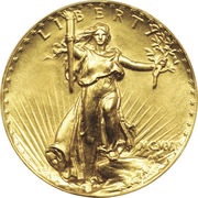 20 Dollars Saint-Gaudens; Roman numerals, no motto, ultra high relief obverse image
