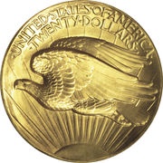 20 Dollars Saint-Gaudens; Roman numerals, no motto, ultra high relief, United States, 1907 reverse image