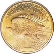 20 Dollars Saint-Gaudens - Double Eagle, No motto, United States, 1907-1908 reverse image
