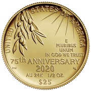 25 Dollars End of World War II 75th Anniversary; Gold Bullion Coinage, United States, 2020 reverse image