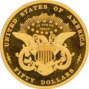 50 Dollars "Half Union" Pattern; gold, United States, 1877 reverse image