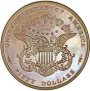50 Dollars "Half Union" Pattern; copper, United States, 1877 reverse image