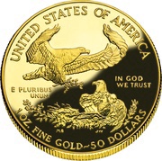 50 Dollars "American Gold Eagle" Bullion Coinage, United States, 1986-2023 reverse image