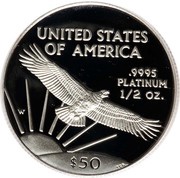 50 Dollars "American Platinum Eagle" Bullion Coinage, United States, 1997-2008 reverse image