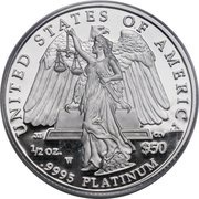 50 Dollars "American Platinum Eagle" Bullion Coinage, United States, 2008 reverse image