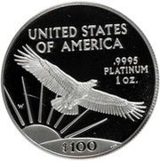 100 Dollars "American Platinum Eagle" Bullion Coinage, United States, 1997-2022 reverse image