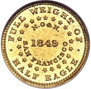 5 Dollars - Norris, Gregg & Norris “Half Eagle”, United States, 1849 reverse image