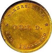 10 Dollars - Miners Bank, United States, 1849 reverse image