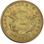 20 Dollars - Clark, Gruber and Co., United States, 1861 reverse image