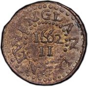 2 Pence “Oak Tree”, United States, 1662 reverse image