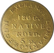 5 Dollars - Oregon Exchange Company, United States, 1849 reverse image