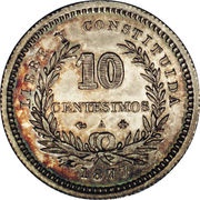 10 Centésimos, Uruguay, 1877-1893 reverse image