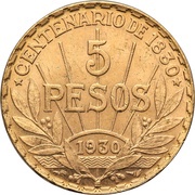 5 Pesos Constitution Centennial reverse image