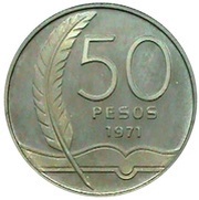 50 Pesos José Enrique Rodó; Silver Proof issue - Pattern, Uruguay, 1971 reverse image