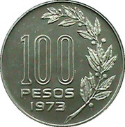 100 Pesos Pattern, Uruguay, 1973 reverse image
