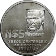 5 Nuevos Pesos José Artigas - Pattern obverse image