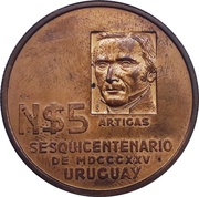 5 Nuevos Pesos José Artigas - Pattern obverse image