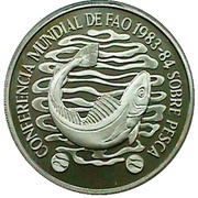 20 Nuevos Pesos World Fisheries Conference; Piedfort Issue, Uruguay, 1984 reverse image
