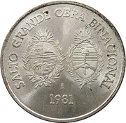 100 Nuevos Pesos Binational dam construction, Uruguay, 1981 reverse image