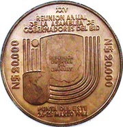 20 000 Nuevos Pesos Gold coinage and BID Meeting; Piedfort issue, Uruguay, 1984 reverse image